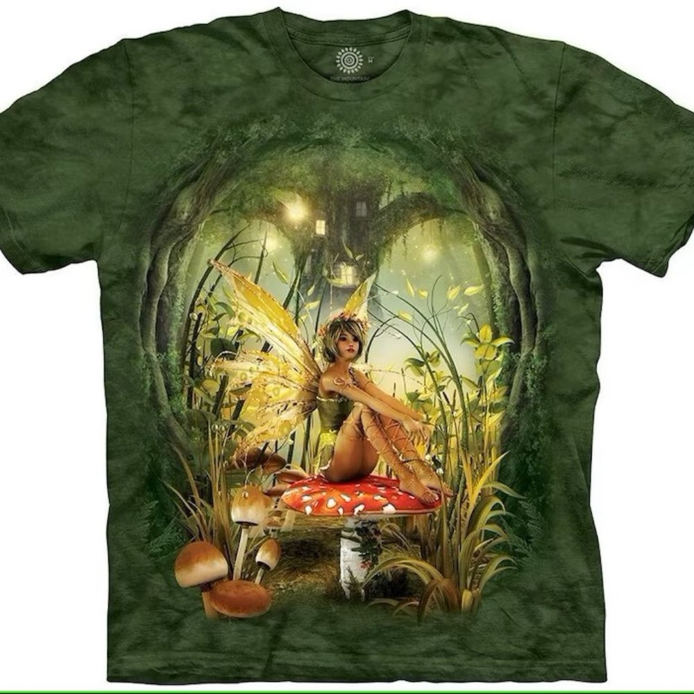 The Mountain Fairy Toadstool Treehouse Mushroom Green Cotton T-Shirt 4X